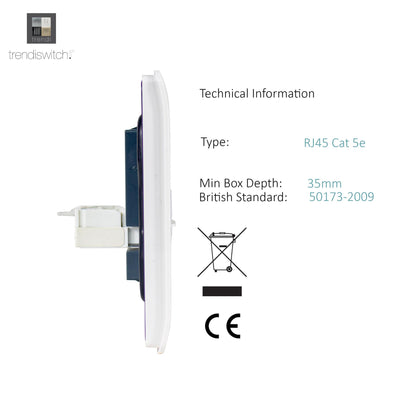 Trendi Switch 2 Gang RJ45 Cat 5e PC Ethernet Socket in Matt White - ART-2PCMWH