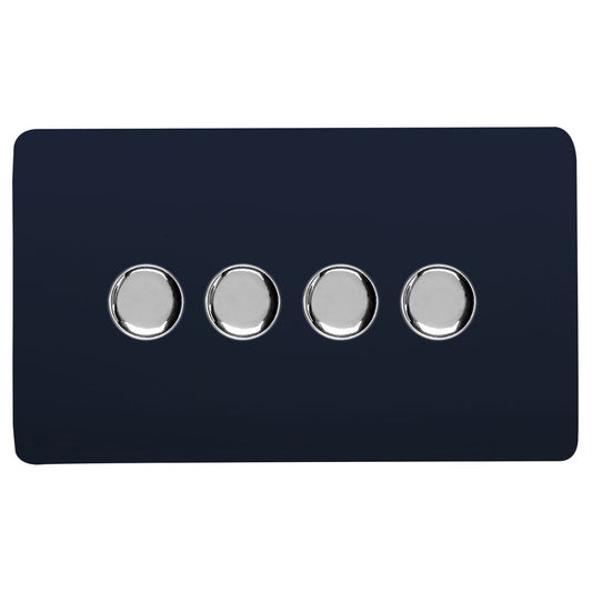 Trendi Switch 4 Gang 1 or 2 way 150w Rotary LED Dimmer Light Switchin Navy Blue