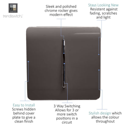 Trendi Switch 1 Gang Intermediate Rocker Light Switch in Dark Mocha Brown