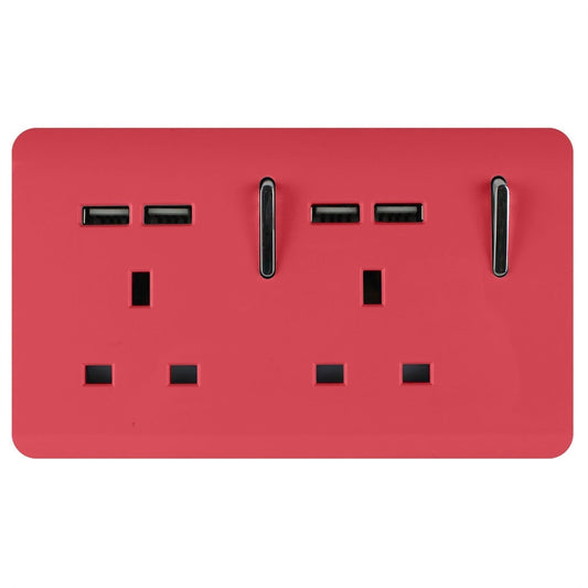 Trendi Switch 2 Gang 4 Port USB Spare Faceplate For Modern Designer Plug Socket in Strawberry Red