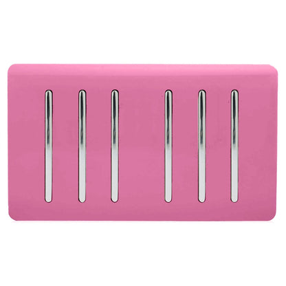 Trendi Switch 6 Gang 1 or 2 Way Light Switch in Candy Pink