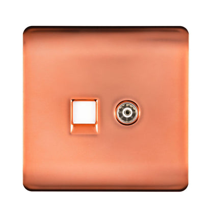 Trendi Switch 2 Gang Female TV Co-Axial & Telephone Slave Sockets in Copper