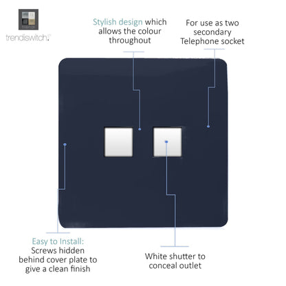 Trendi Switch 2 Gang Cat 3 Telephone Slave Socket in Navy Blue