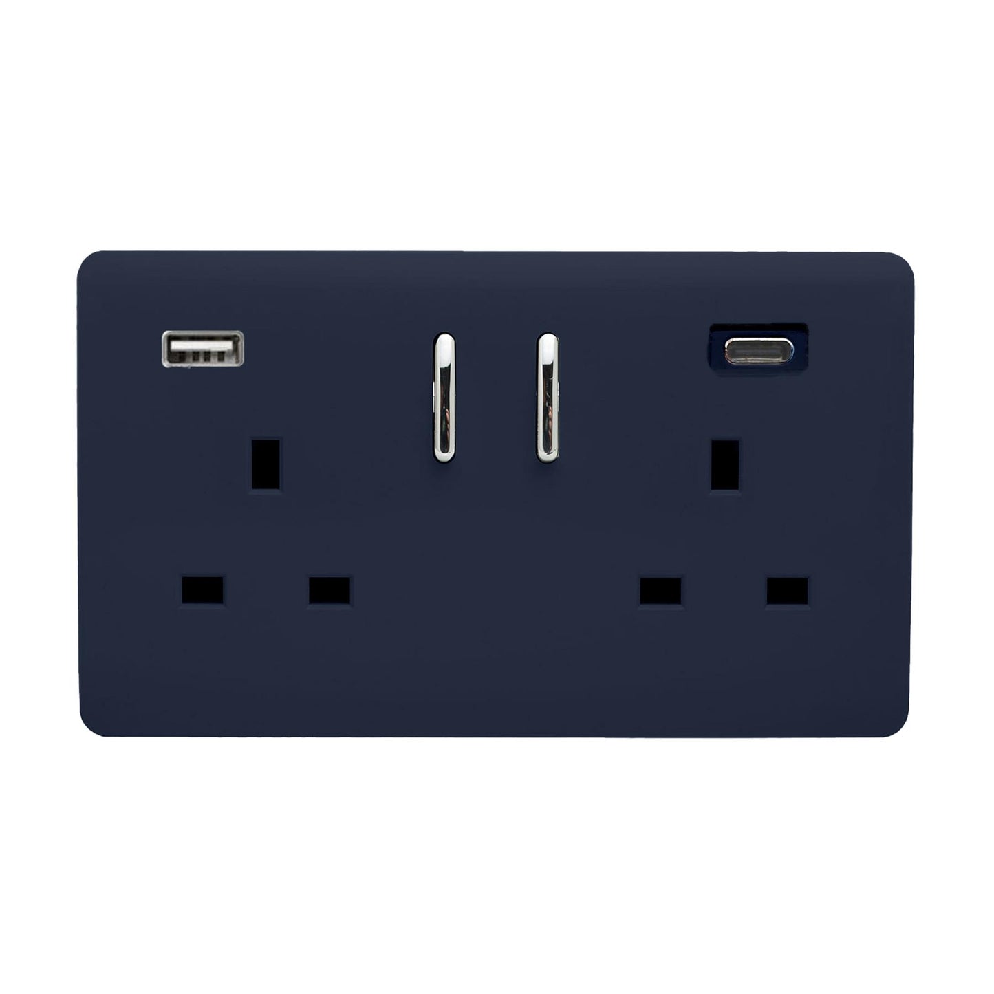 Trendi Switch 2 Gang USB 65W Type A & C USB Plug Socket in Navy Blue