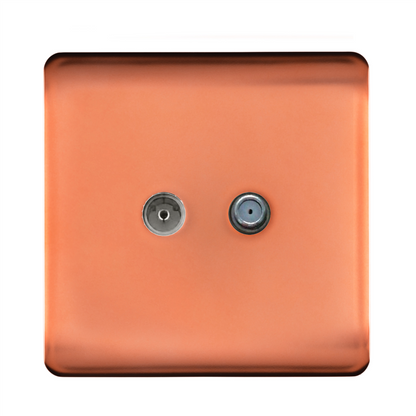 Trendi Switch TV Co-Axial & F-Type Satellite Socket in Copper