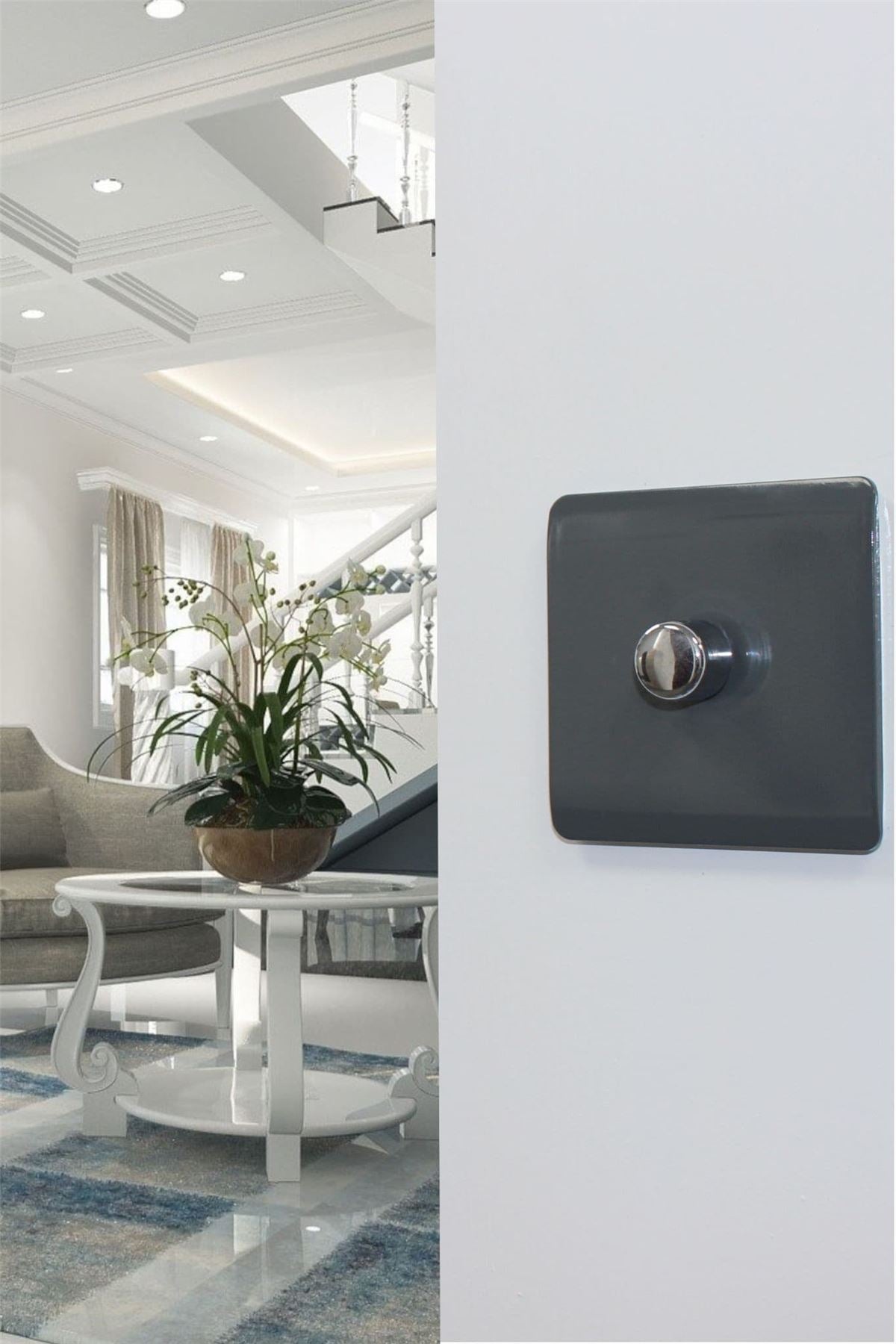 Trendi Switch 1 Gang 1 or 2 way 150w Rotary LED Dimmer Light Switchin Charcoal Grey