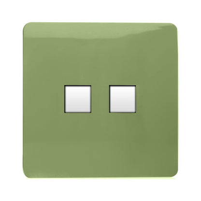 Trendi Switch 2 Gang RJ45 Cat 5e PC Ethernet Socket in Moss Green