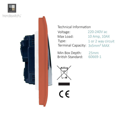 Trendi Switch 1 Gang 1 or 2 way Rocker Light Switch in Copper