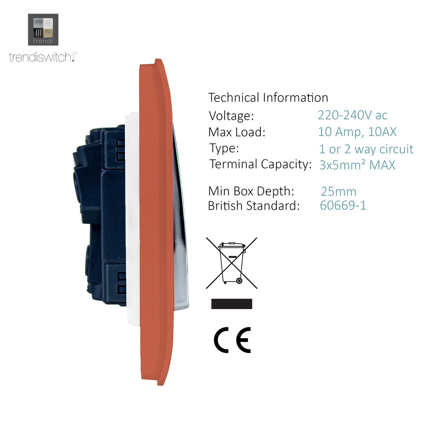 Trendi Switch 4 Gang 1 or 2 Way Light Switchin Copper