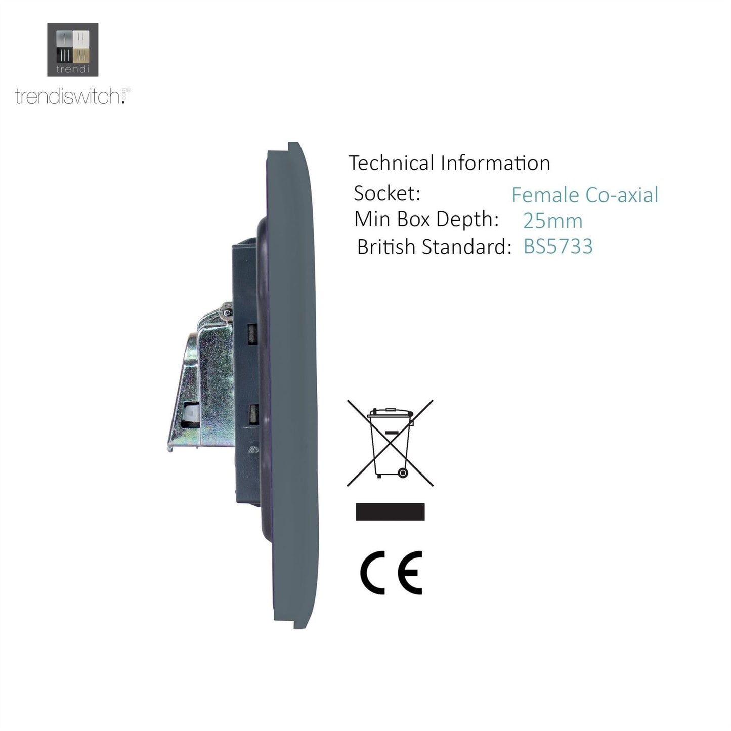 Trendi Switch 2 Gang Female Co-Axial Television Socket in Warm Grey