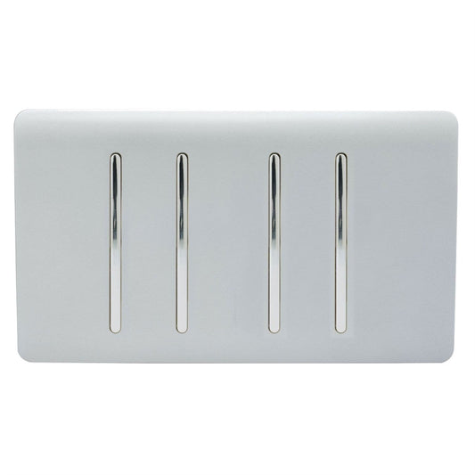 Trendi Switch 4 Gang Light Switch (2x 1 or 2 Way & 2 x Intermediate)in Platinum Silver