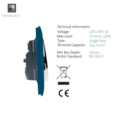 Trendi Switch 1 Gang 13 Amp Switched Plug Socket in Midnight Blue