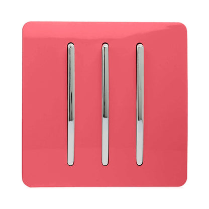 Trendi Switch 3 Gang 1 or 2 way Rocker Light Switch in Strawberry Red