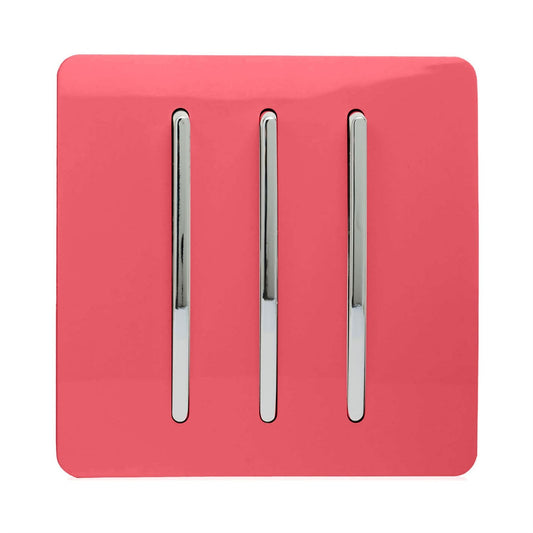 Trendi Switch 3 Gang 1 or 2 way Rocker Light Switchin Strawberry Red