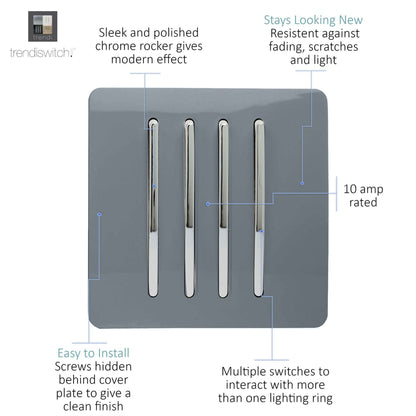 Trendi Switch 4 Gang 1 or 2 way Rocker Light Switch in Warm Grey