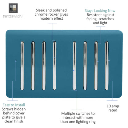Trendi Switch 8 Gang 1 or 2 Way Light Switch in Ocean Blue