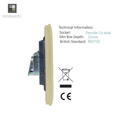 Trendi Switch 1 Gang Female Co-Axial Television Socket in Champagne Gold