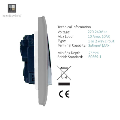 Trendi Switch 1 Gang 1 or 2 way Rocker Light Switch in Light Grey