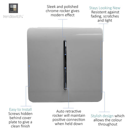Trendi Switch 1 Gang Retractive Doorbell Switch in Light Grey