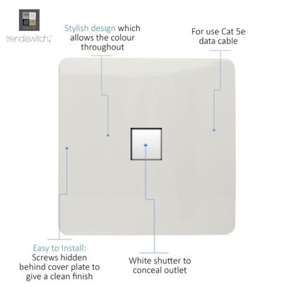 Trendi Switch 1 Gang RJ45 Cat 5e PC Ethernet Socket in Ice White