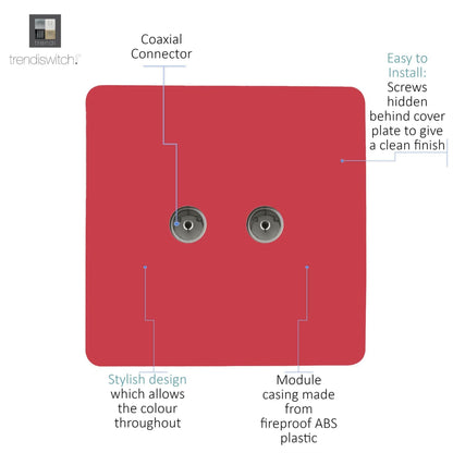 Trendi Switch 2 Gang Female Co-Axial Television Socket in Strawberry Red