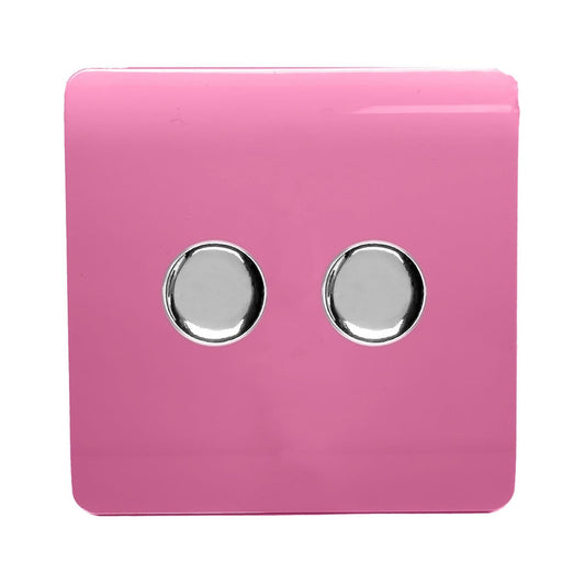 Trendi Switch 2 Gang 1 or 2 way 150w Rotary LED Dimmer Light Switchin Candy Pink