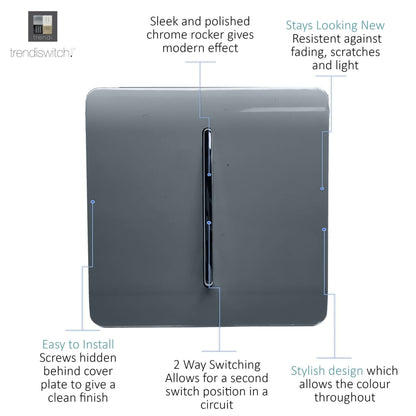 Trendi Switch 1 Gang 1 or 2 way Rocker Light Switch in Warm Grey