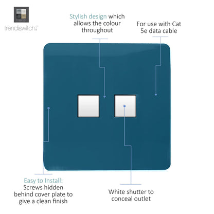 Trendi Switch 2 Gang RJ45 Cat 5e PC Ethernet Socket in Midnight Blue