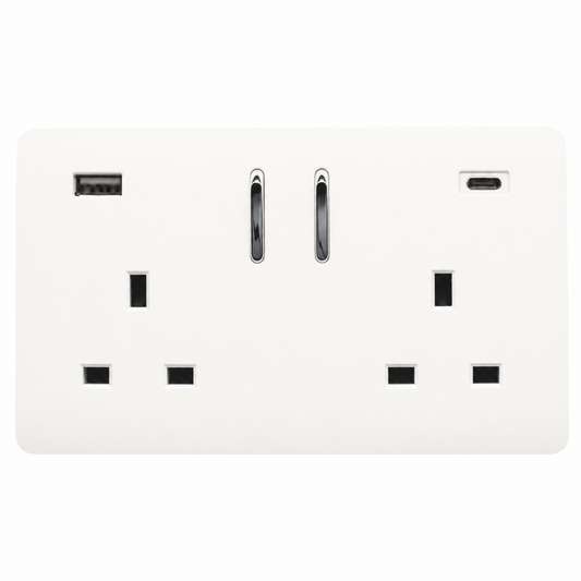 Trendi Switch 2 Gang USB 65W Type A & C USB Plug Socket in Matt White
