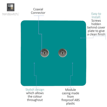 Trendi Switch 2 Gang Female Co-Axial Television Socket in Bright Teal