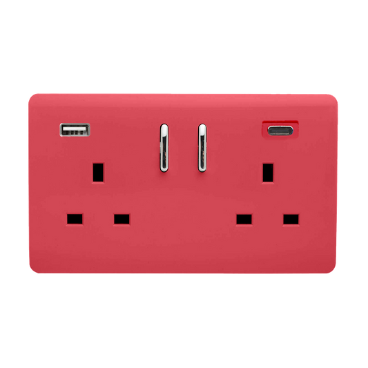 Trendi Switch 2 Gang USB 45W Type A & C USB Plug Socket in Strawberry