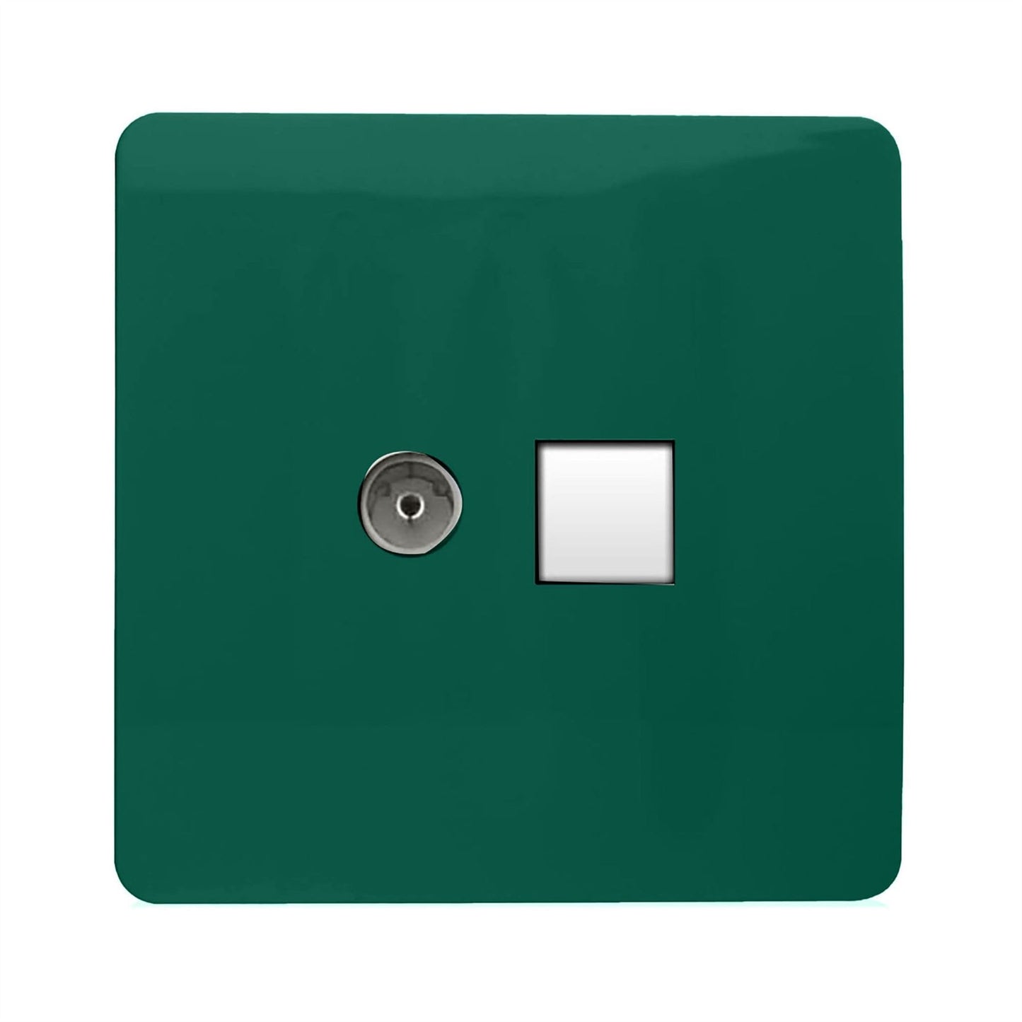 Trendi Switch 2 Gang Female TV Co-Axial & RJ45 Cat 5e PC Ethernet Socketsin Dark Forest Green