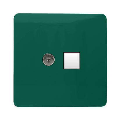 Trendi Switch 2 Gang Female TV Co-Axial & RJ45 Cat 5e PC Ethernet Sockets in Dark Forest Green