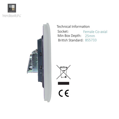 Trendi Switch 2 Gang Female Co-Axial Television Socket in Platinum Silver