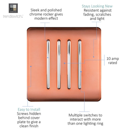 Trendi Switch 4 Gang 1 or 2 way Rocker Light Switch in Copper