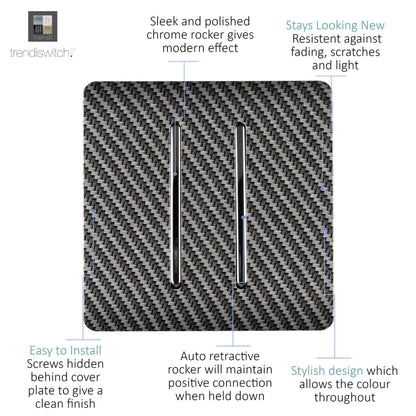Trendi Switch 2 Gang Retractive Doorbell Switch in Carbon Fibre