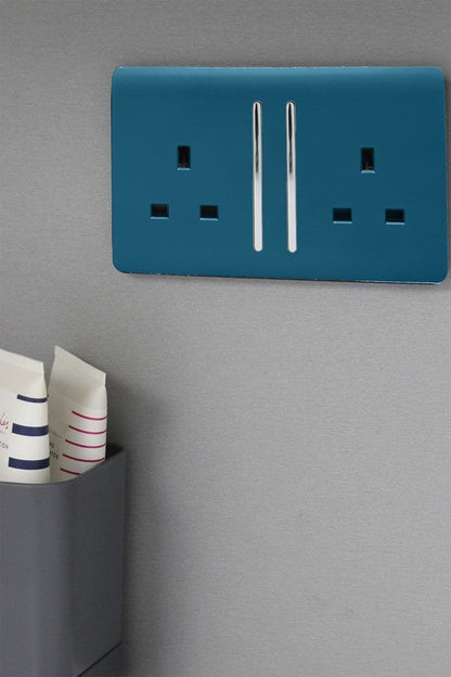 Trendi Switch 2 Gang Long Switched Plug Socket in Midnight Blue