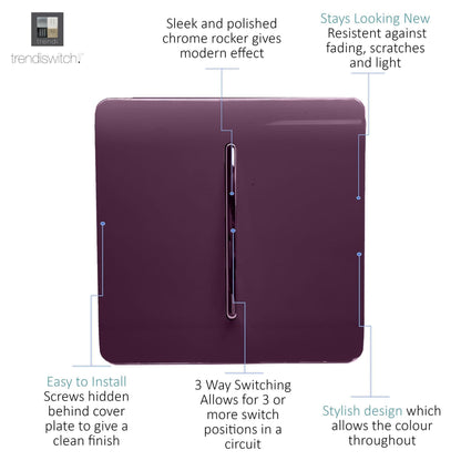 Trendi Switch 1 Gang Intermediate Rocker Light Switch in Plum Purple