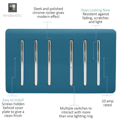 Trendi Switch 6 Gang 1 or 2 Way Light Switch in Midnight Blue