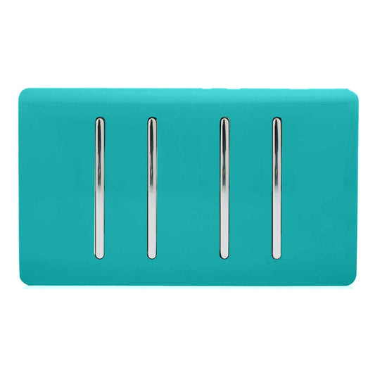 Trendi Switch 4 Gang Light Switch (3x 1 or 2 Way & 1 x Intermediate)in Bright Teal
