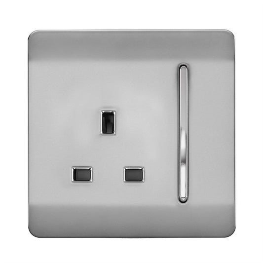 Trendi Switch 1 Gang 13 Amp Switched Plug Socketin Brushed Steel