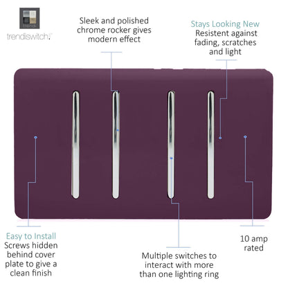 Trendi Switch 4 Gang 1 or 2 Way Light Switch in Plum Purple