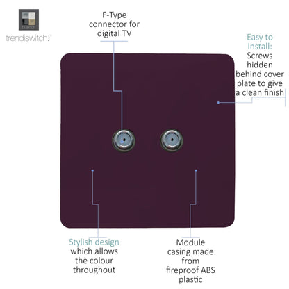 Trendi Switch 2 Gang Male F-Type Satellite Television Socket in Plum Purple