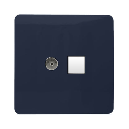Trendi Switch 2 Gang Female TV Co-Axial & Telephone Slave Sockets in Navy Blue