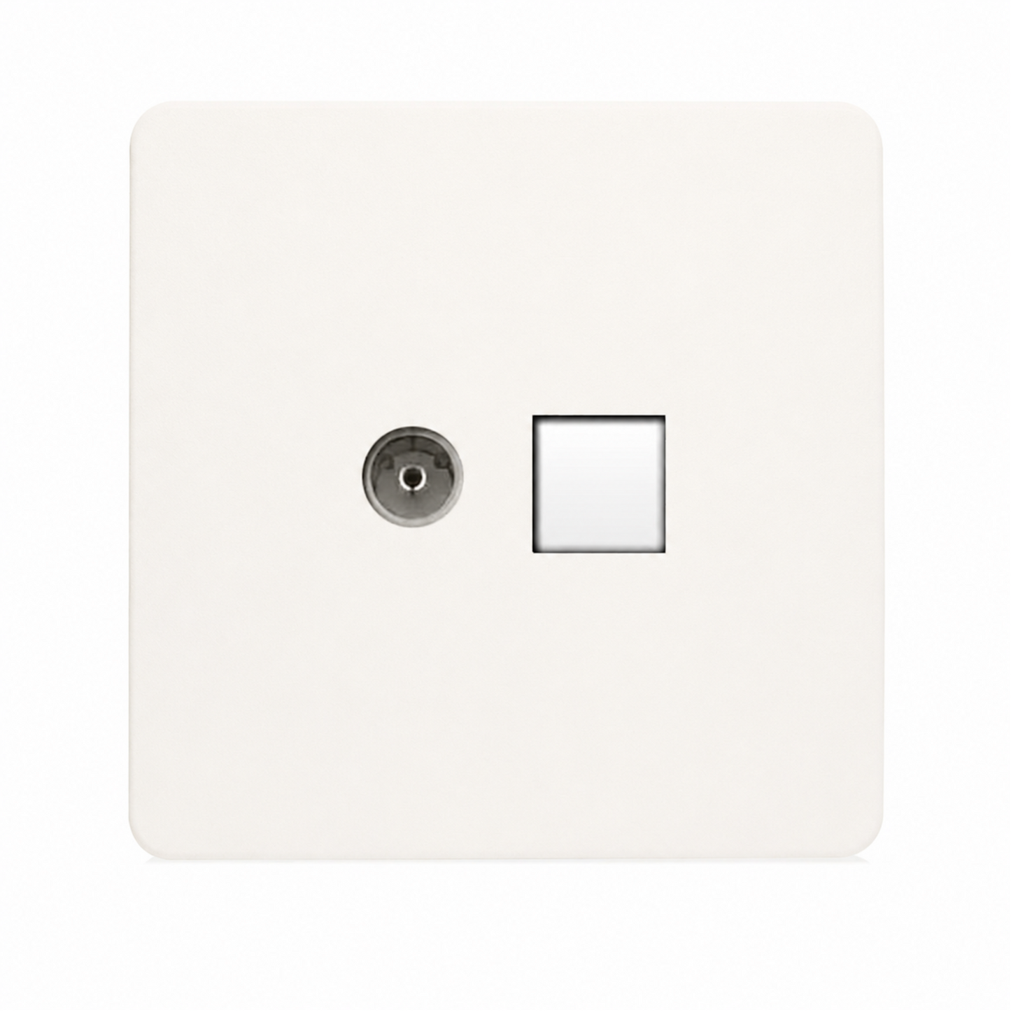 Trendi Artistic Modern TV Co-axial Socket + Telephone Socket in Matt White - ART-TLP+TVMWH
