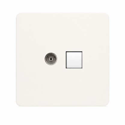 Trendi Artistic Modern TV Co-axial Socket + Telephone Socket in Matt White - ART-TLP+TVMWH