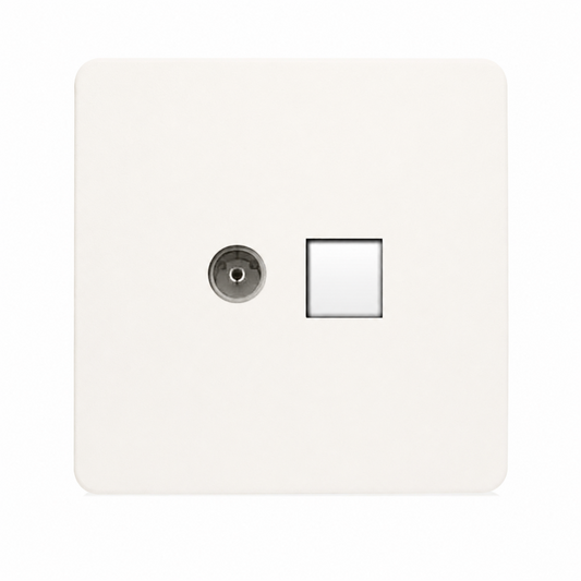 Trendi Artistic Modern TV Co-axial Socket + Telephone Socket in Matt White - ART-TLP+TVMWH