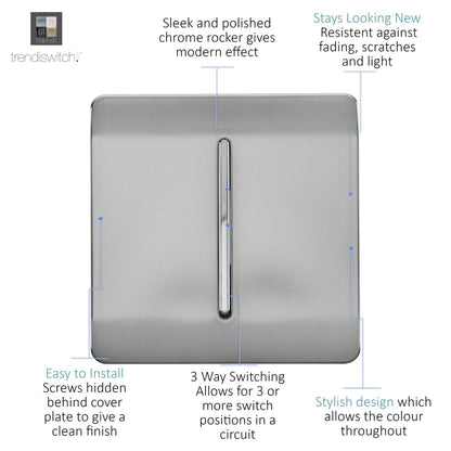 Trendi Switch 1 Gang Intermediate Rocker Light Switch in Brushed Steel
