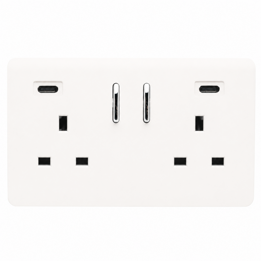 Trendi Switch 2 Gang USB 24W Type C USB Plug Socket in Matt White