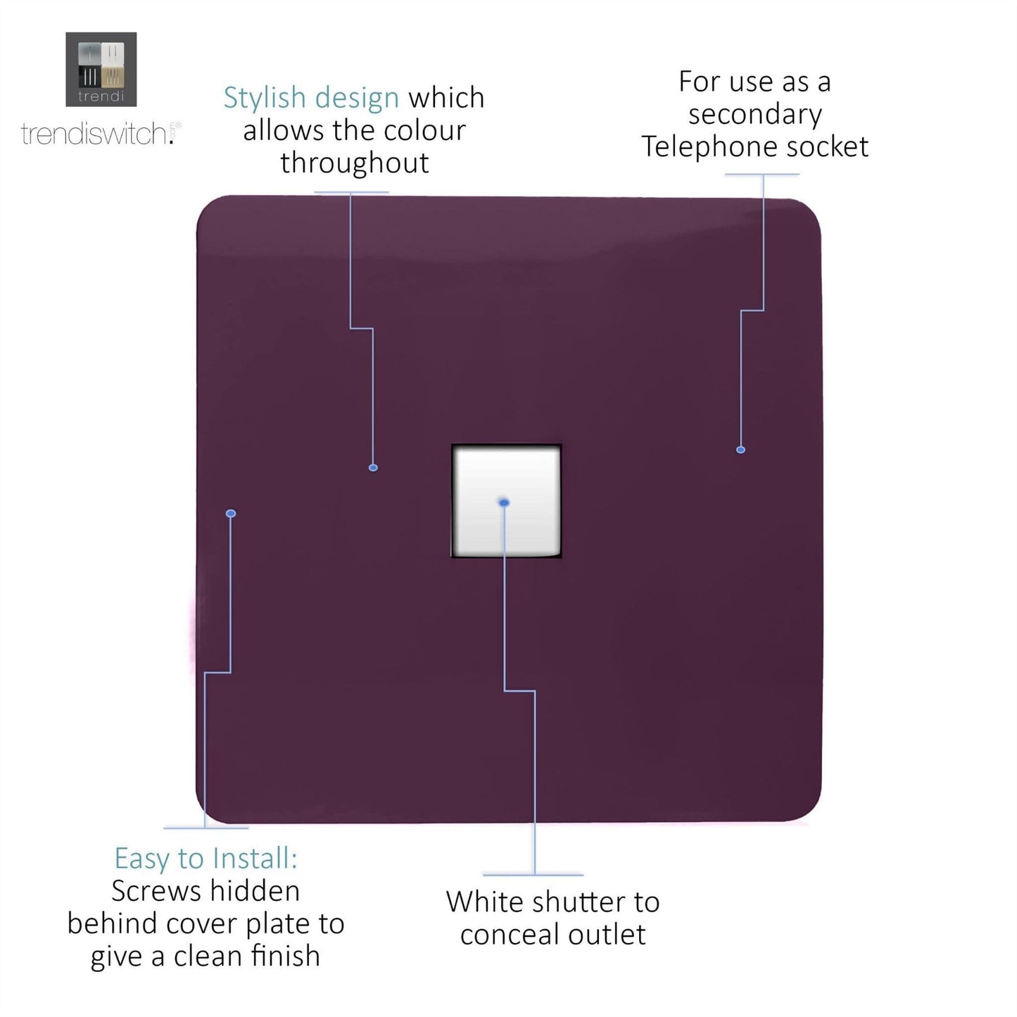 Trendi Switch 1 Gang Cat 3 Telephone Slave Socketin Plum Purple